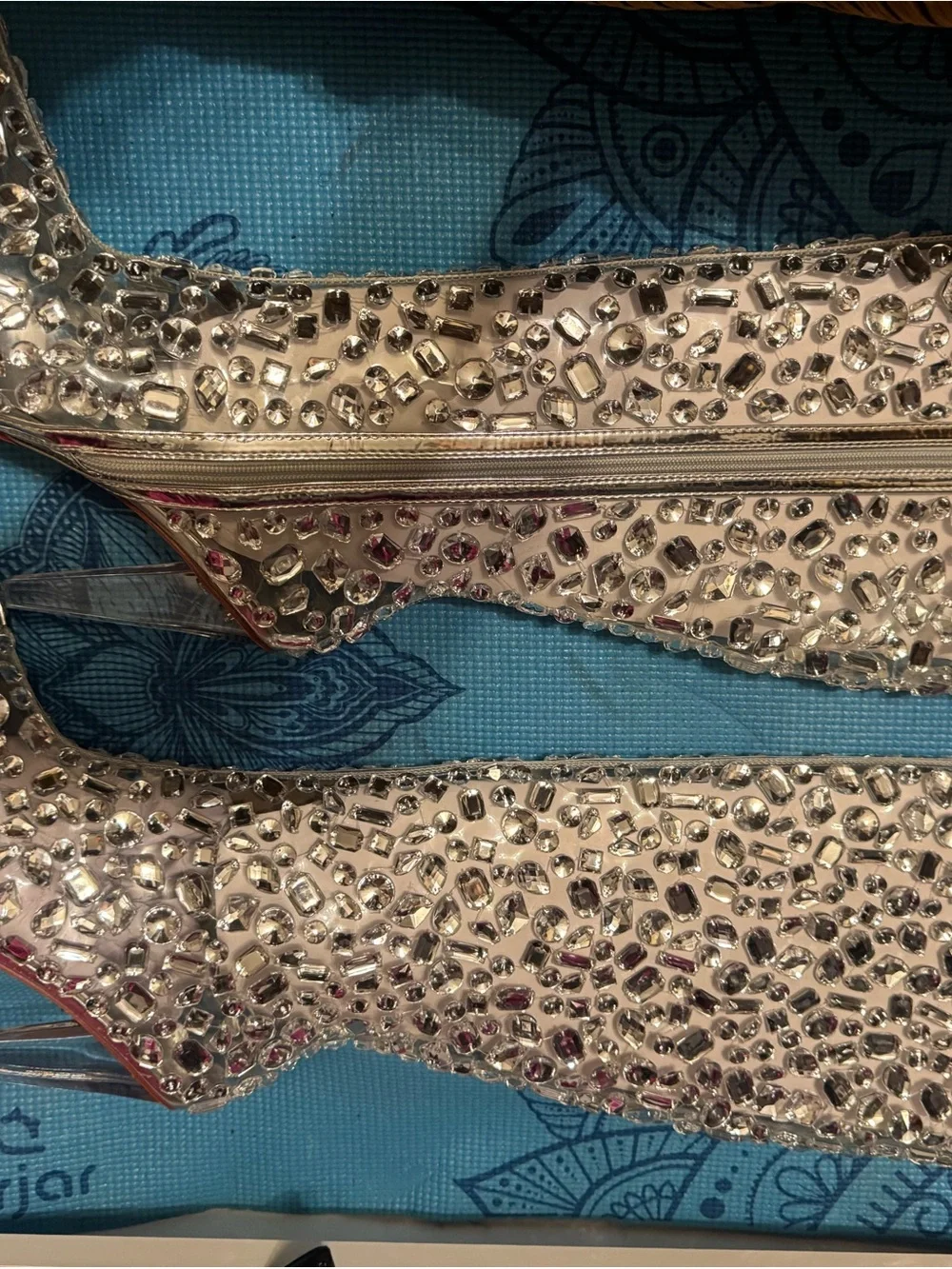 Crystal-Embellished Silver Over-the-Knee Stiletto Boots